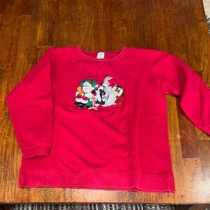Dark Red Looney Toons Warner Bros Sweatshirt with Cartoon Characters